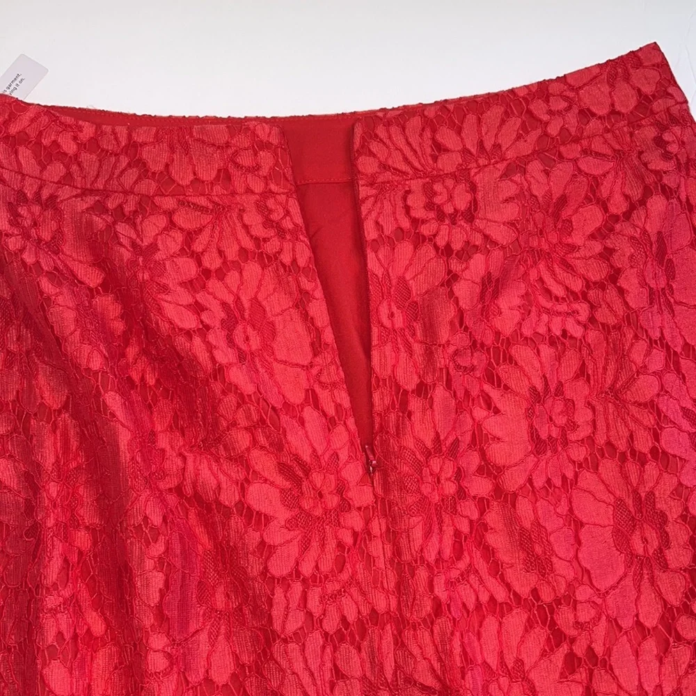 NWT Halogen 2 red bittersweet skirt lace overlay midi pencil back zipper